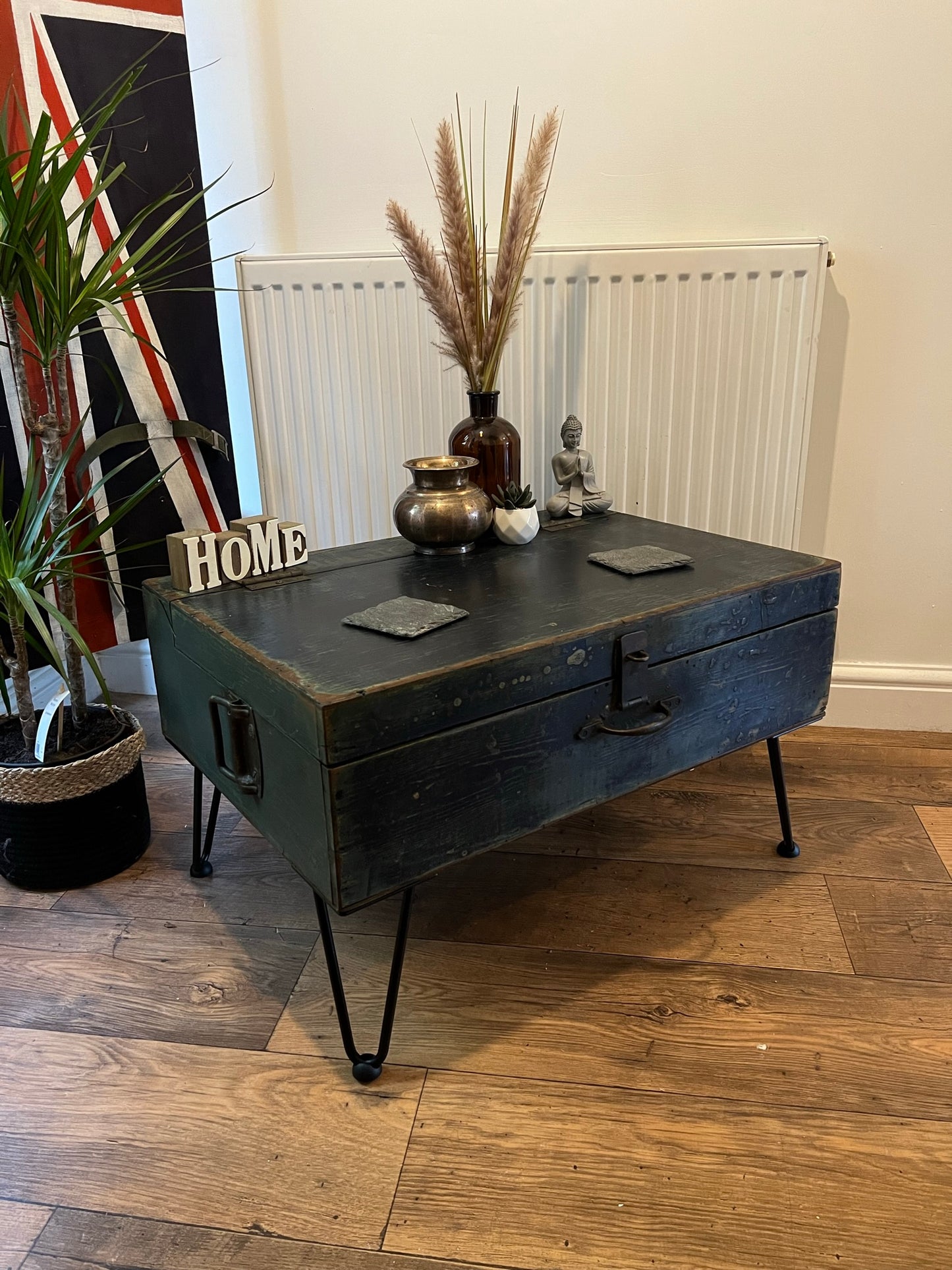 Vintage Industrial Carpenters Tool Chest Storage Coffee Table Reclaimed Rustic