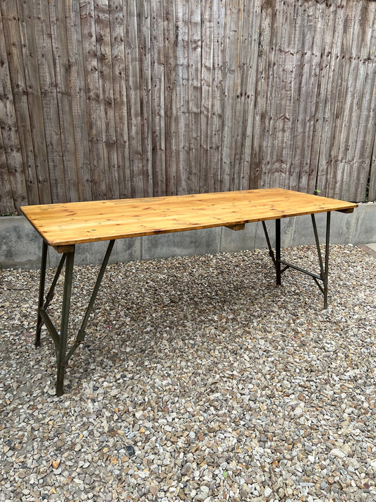 Rustic Wooden Folding Trestle Table 6ft Industrial Farmhouse Dining Garden Reclaimed Army