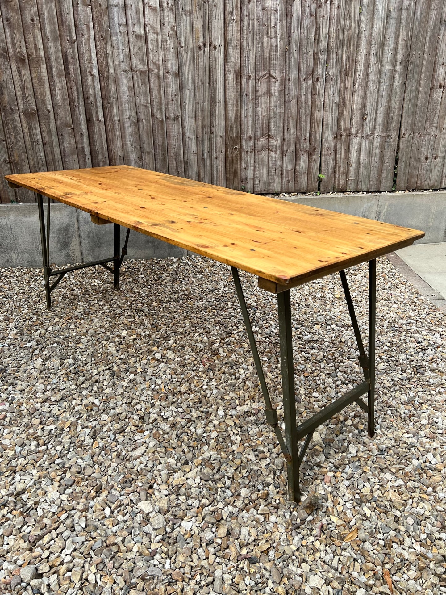 Rustic Wooden Folding Trestle Table 6ft Industrial Farmhouse Dining Garden Reclaimed Army