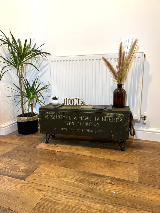 Vintage Wooden Ammo Box Side Table 1983 Rustic Storage Chest Industrial Trunk Home Coffee Table