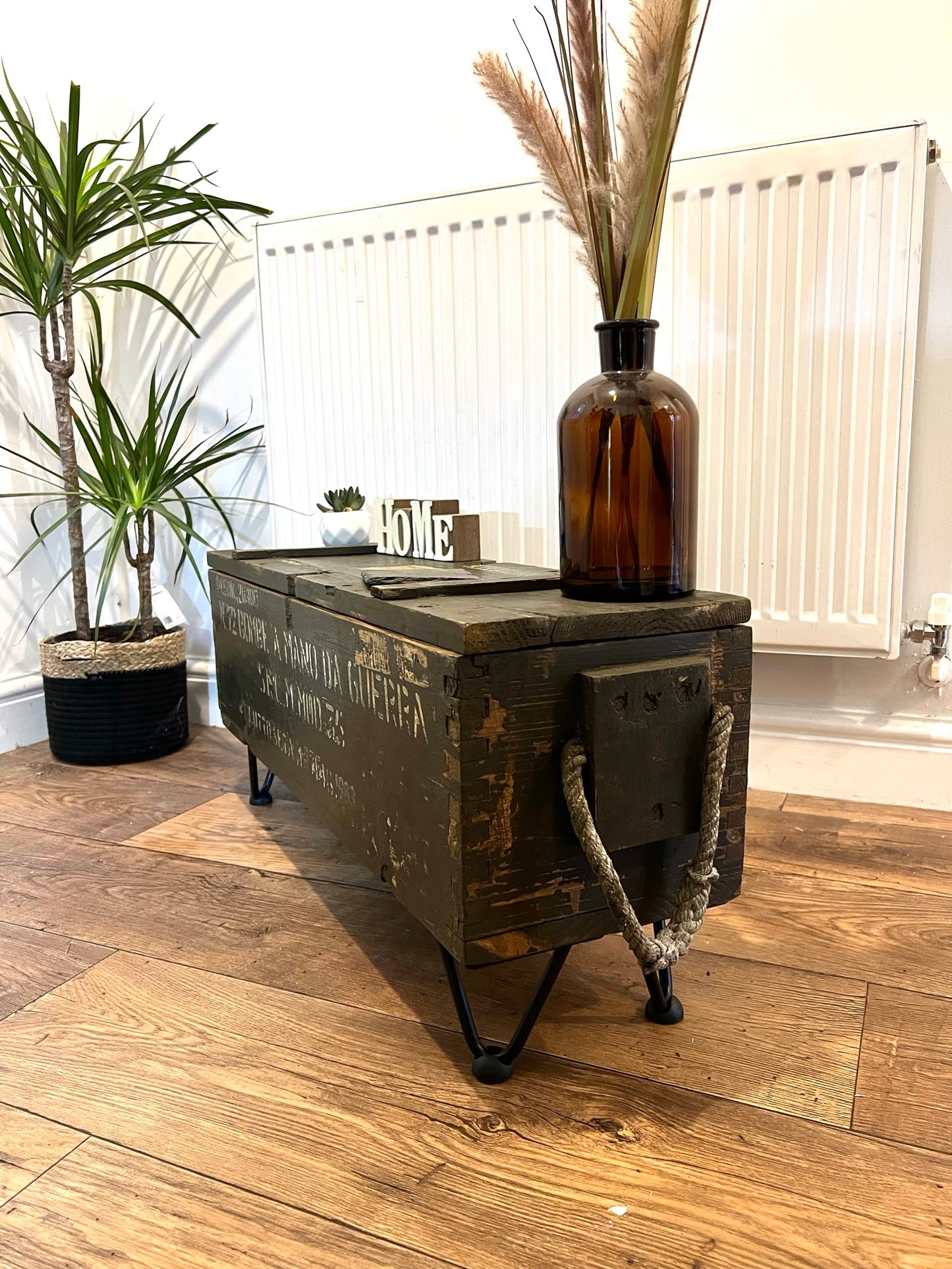 Vintage Wooden Ammo Box Side Table 1983 Rustic Storage Chest Industrial Trunk Home Coffee Table