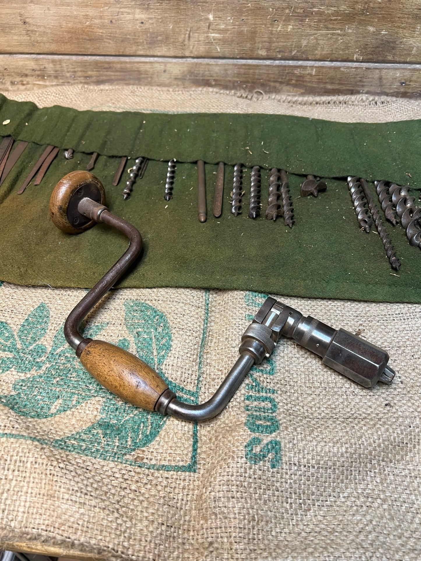 Antique Hand Drill Bit Brace Auger Lot Hat Coat Rack or Display Decor