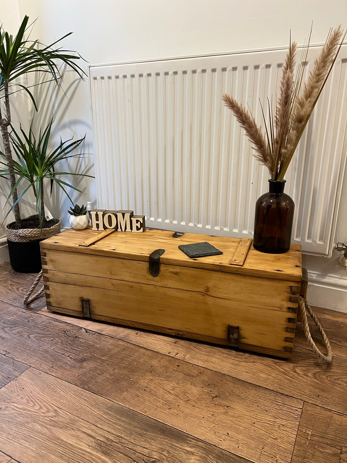 Vintage Wooden Ammo Box Rustic Chest Blanket Box Industrial Side Coffee Table