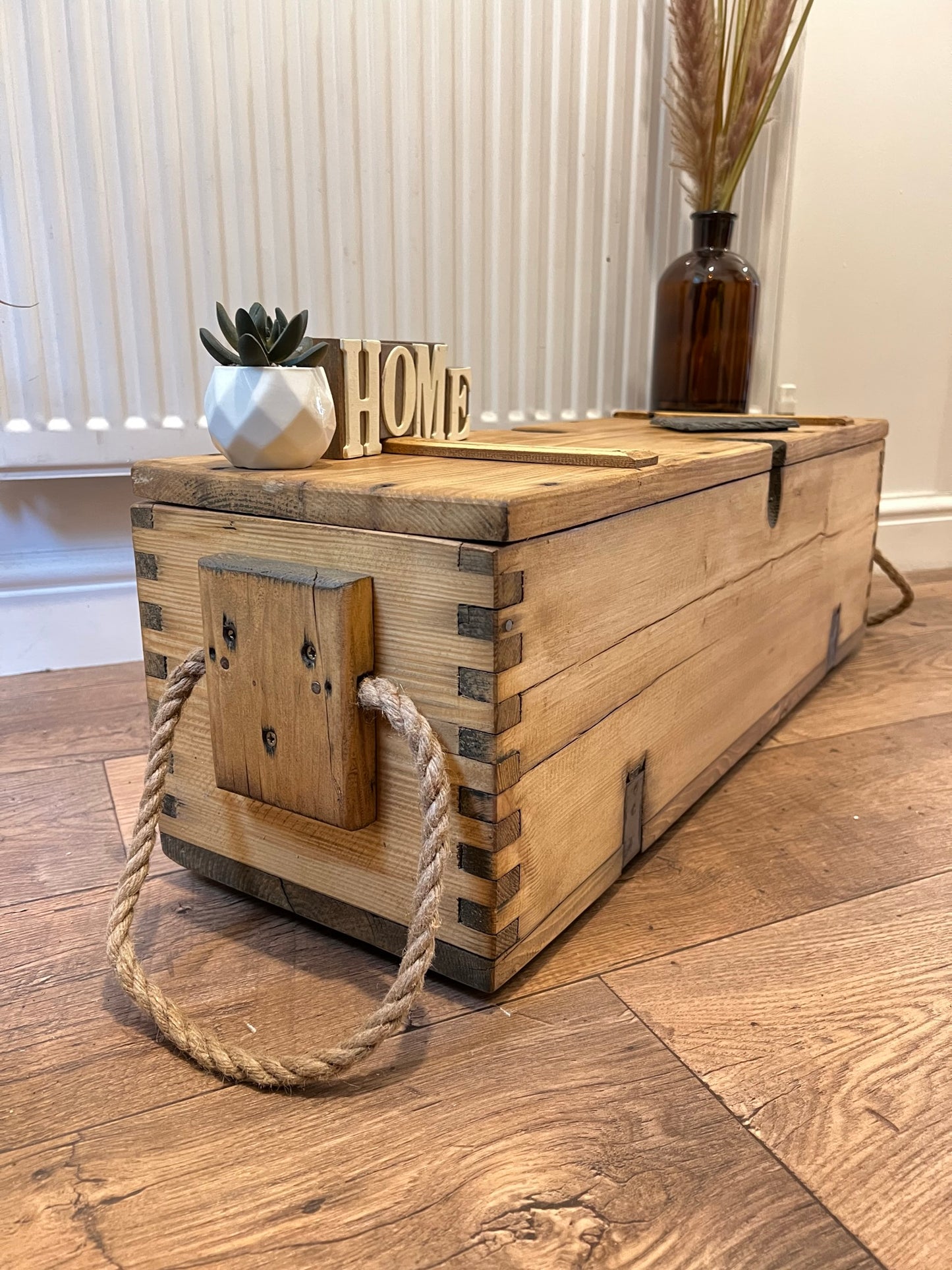 Vintage Wooden Ammo Box Rustic Chest Blanket Box Industrial Side Coffee Table