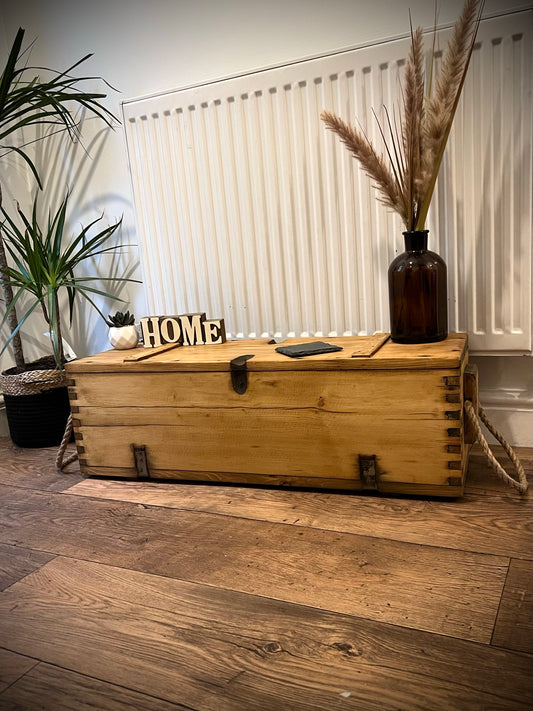 Vintage Wooden Ammo Box Rustic Chest Blanket Box Industrial Side Coffee Table