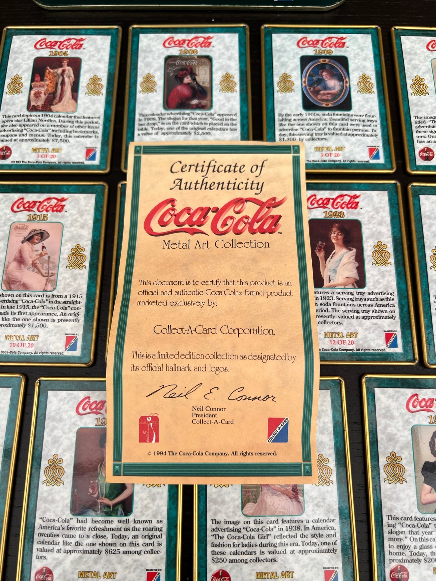 2x Vintage Coca Cola Metal Art Collectors Cards In Tin Retro Collectable Advertising Display