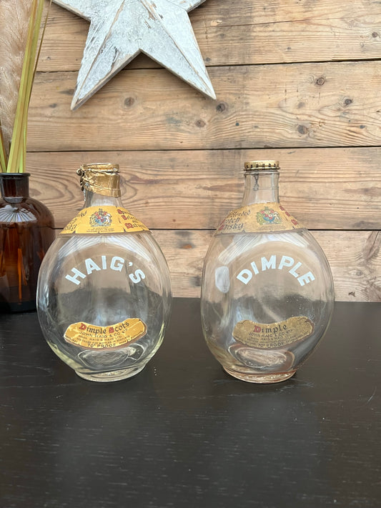 2x Vintage Haig Dimple Whisky Glass Bottle Scotch Whisky Decorative Home Decor