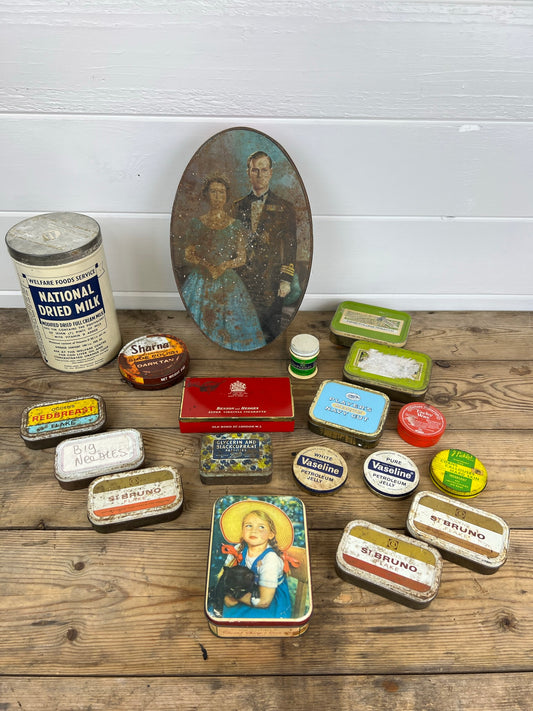 18x Vintage Tin Job lot Collectable Tobacco Tins Rustic Décor Vintage Display