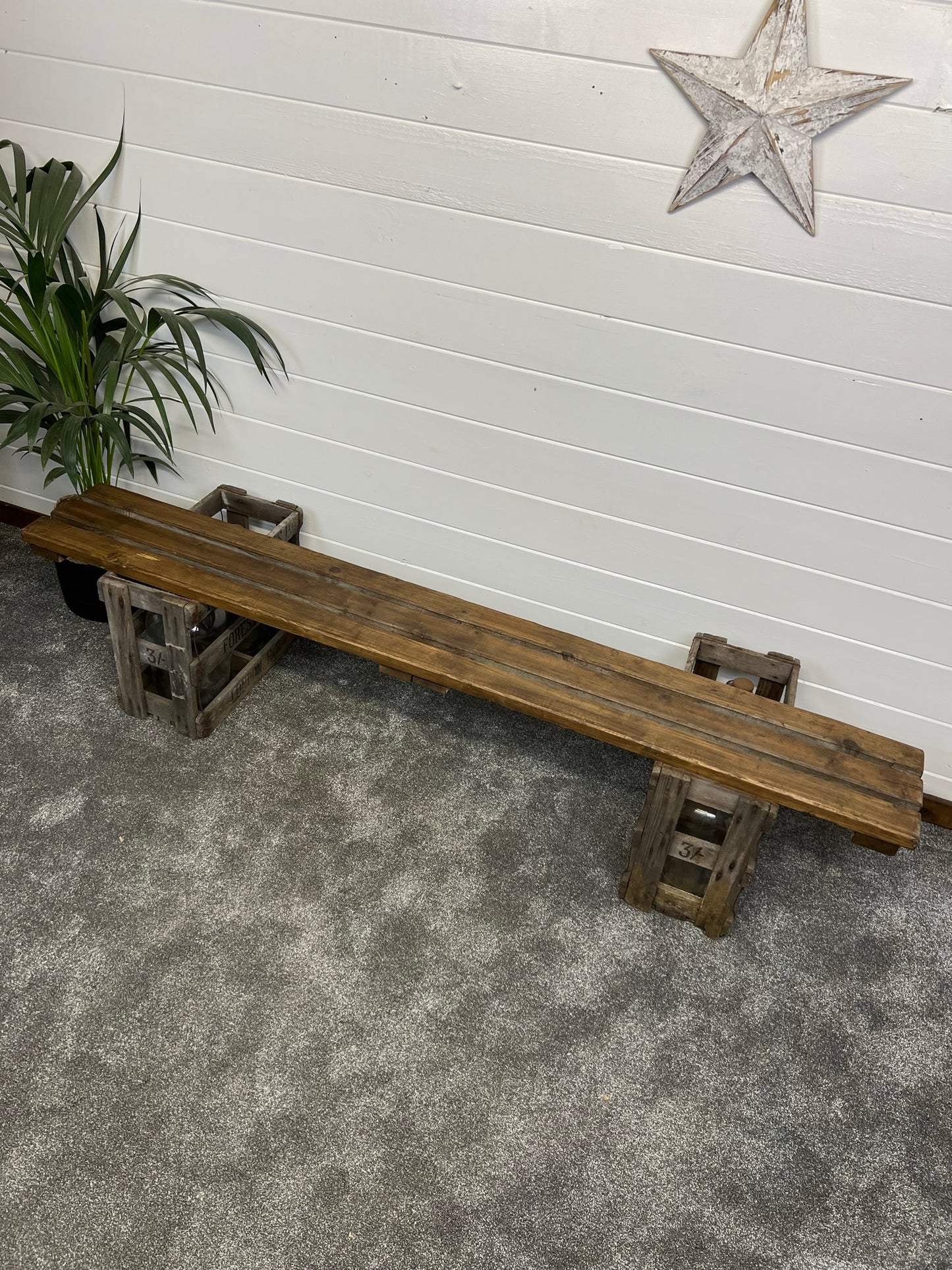 Rustic Industrial Bench Top Wooden Trestle Bench Patio Farmhouse Dining Seat Reclaimed Army