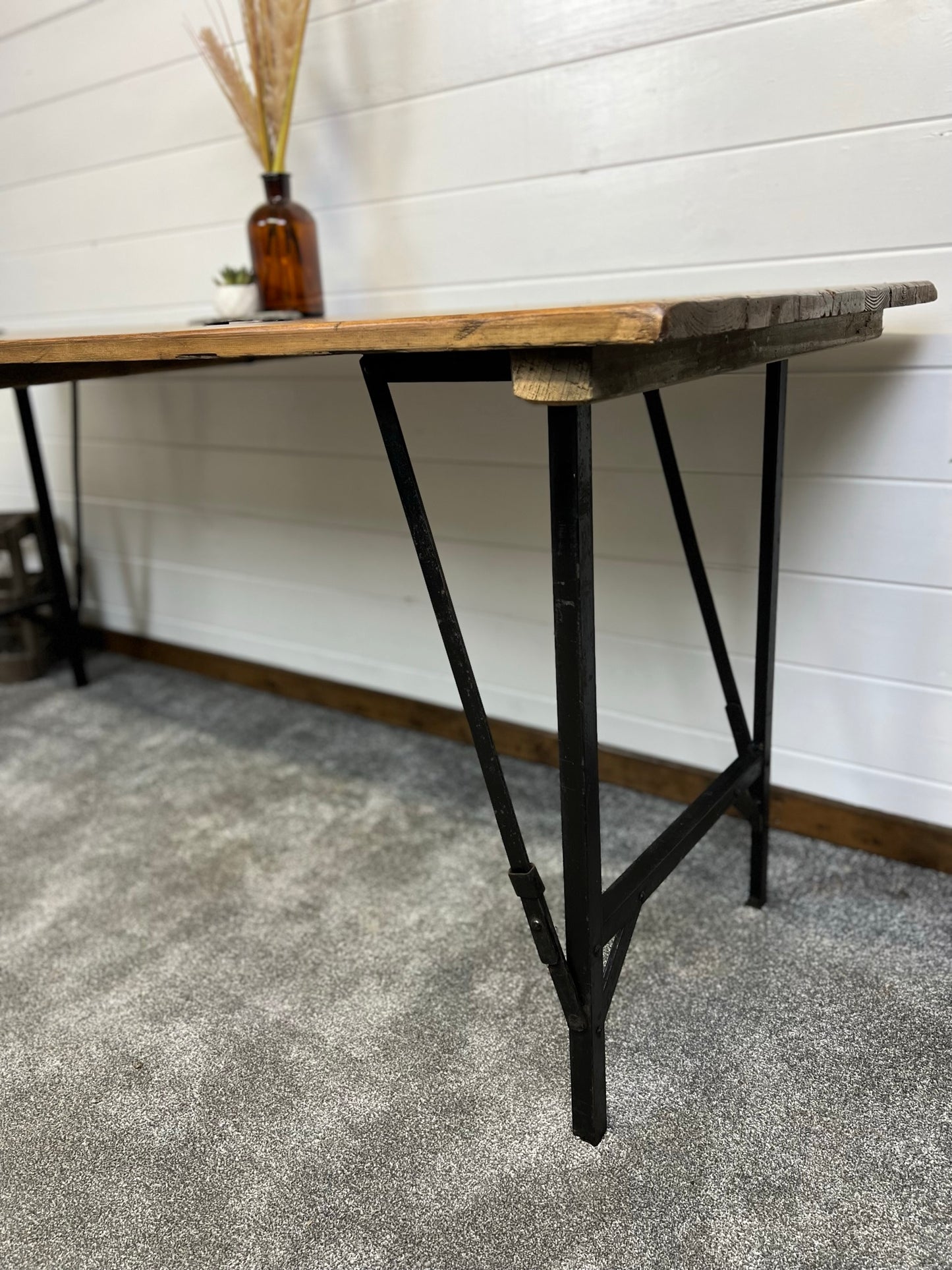 Rustic Vintage Wooden Folding Trestle Table 1952 Industrial Farmhouse Dining Garden Reclaimed Army