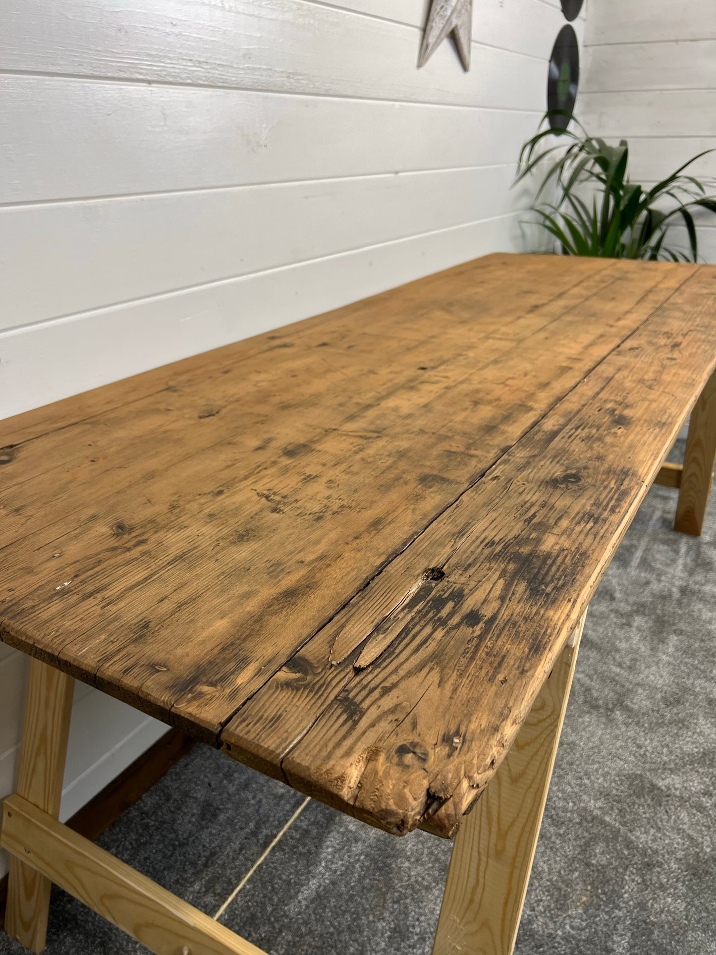Rustic Industrial Trestle Table Top Wooden Vintage Table Farmhouse Wedding Chic