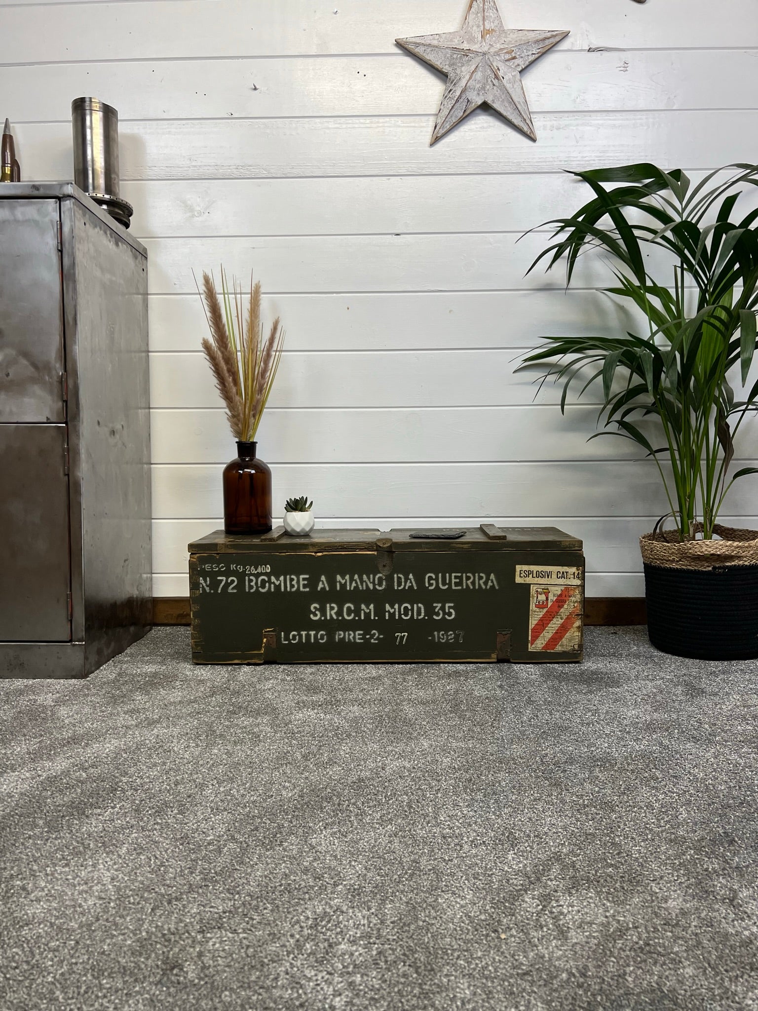 Rustic Wooden Ammo Box Industrial Vintage 1987 Storage Chest Coffee Ta ...