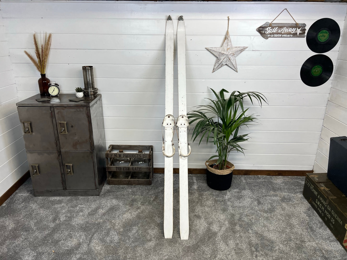 Vintage Rustic Skis 210cm Reclaimed Army Rustic Winter Christmas Display Wedding Decor