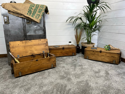 Rustic Vintage Wooden Ammo Box Ex Army Storage Chest Toolbox Gift Box Man Cave