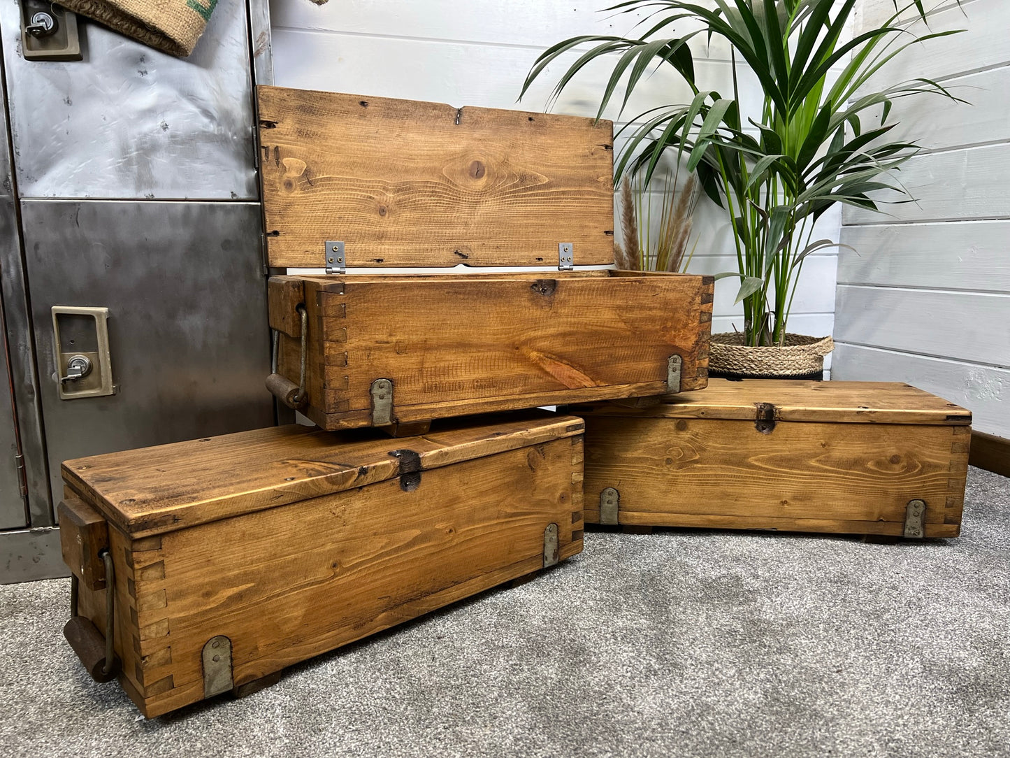 Rustic Vintage Wooden Ammo Box Ex Army Storage Chest Toolbox Gift Box Man Cave