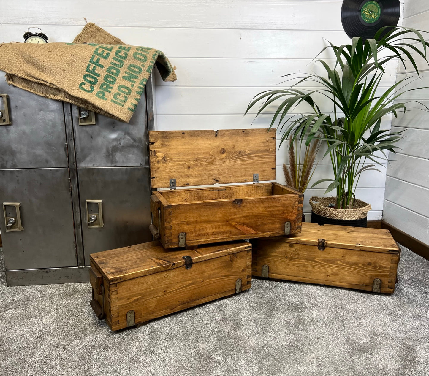 Rustic Vintage Wooden Ammo Box Ex Army Storage Chest Toolbox Gift Box Man Cave