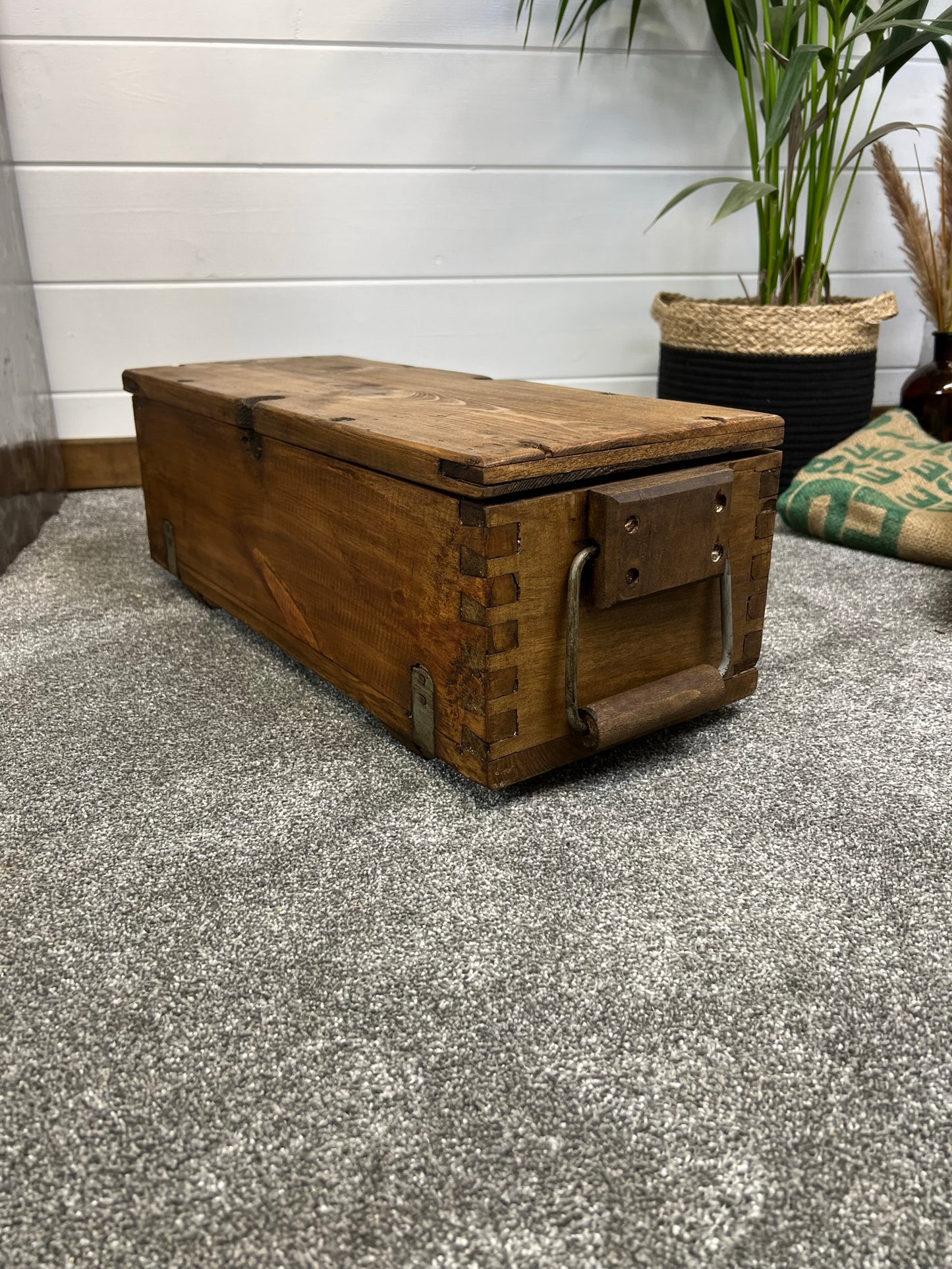 Rustic Vintage Wooden Ammo Box Ex Army Storage Chest Toolbox Gift Box Man Cave