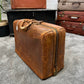 Vintage American Leather Zipper Suitcase Bag With Key Boho Decor Display Prop