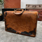 Vintage American Leather Zipper Suitcase Bag With Key Boho Decor Display Prop