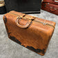 Vintage American Leather Zipper Suitcase Bag With Key Boho Decor Display Prop