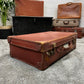 Vintage Brown Leather Suitcase Retro Travel Trunk Boho Art Décor Prop Display