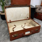 Vintage Brown Leather Suitcase Retro Travel Trunk Boho Art Décor Prop Display