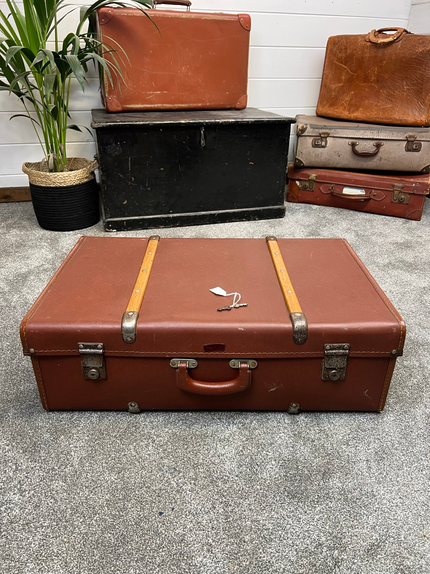 Vintage Battenbound Motor Luggage Suitcase Trunk Vintage Car Case With 2x Keys
