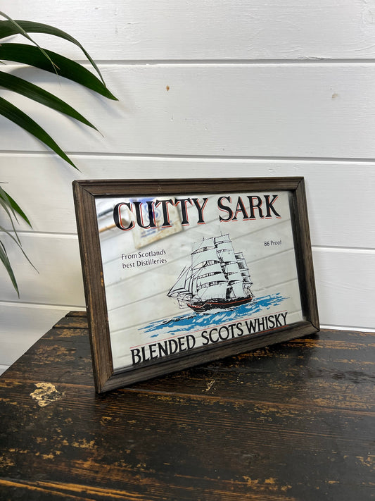 Vintage Cutty Sark Scots Whisky Pub Advertising Mirror Home Bar Decor