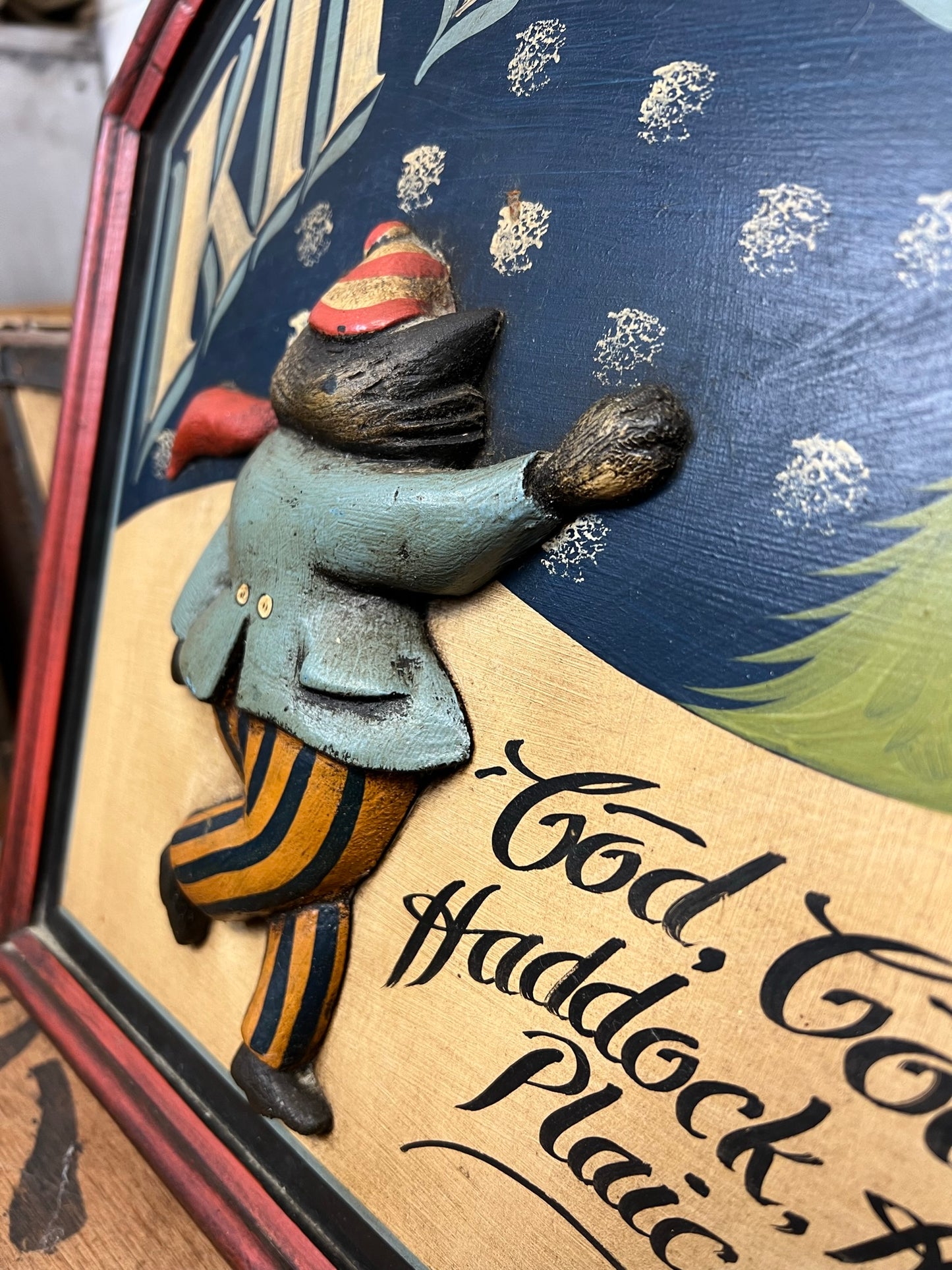 Vintage Wooden Hand Painted Kippers Advertising Sign Fisherman Farmhouse Decor Sign Restaurant Bar Display