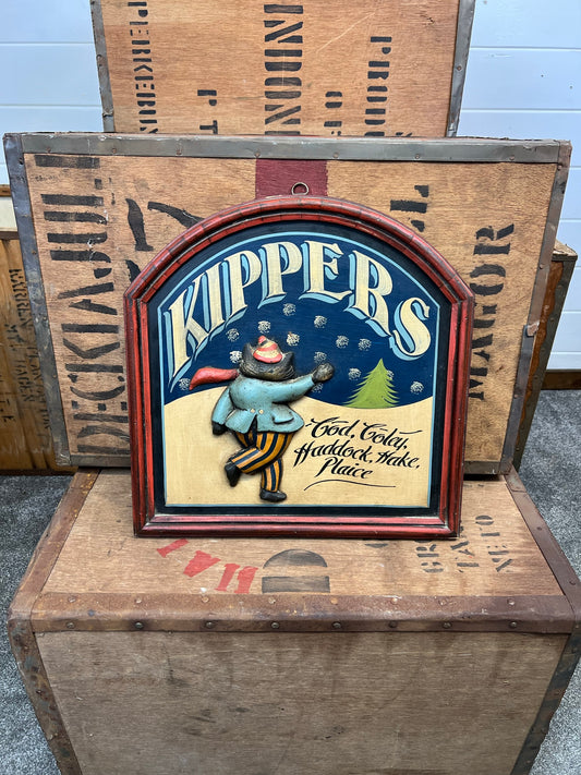 Vintage Wooden Hand Painted Kippers Advertising Sign Fisherman Farmhouse Decor Sign Restaurant Bar Display