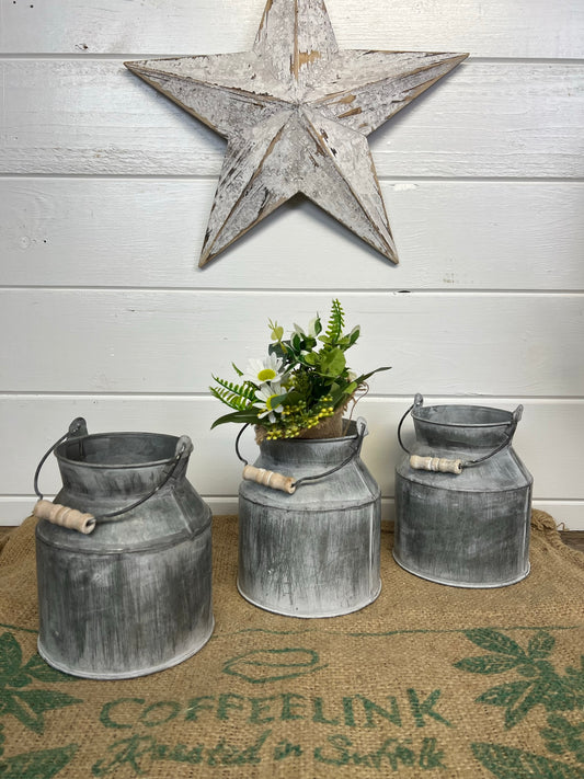 Vintage Style Mini Milk Churn Set of 3x Farmhouse Flower Pot Decor Planter