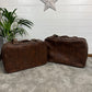 Pair of Vintage Brown Leather Suitcase x2 Retro Travel Trunk Boho Décor Display