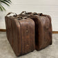 Pair of Vintage Brown Leather Suitcase x2 Retro Travel Trunk Boho Décor Display