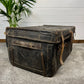 Vintage Antique Black Leather Steamer Trunk Large Travel Chest Steampunk Industrial Blanket Box