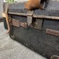 Vintage Antique Black Leather Steamer Trunk Large Travel Chest Steampunk Industrial Blanket Box