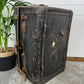 Vintage Antique Black Leather Steamer Trunk Large Travel Chest Steampunk Industrial Blanket Box