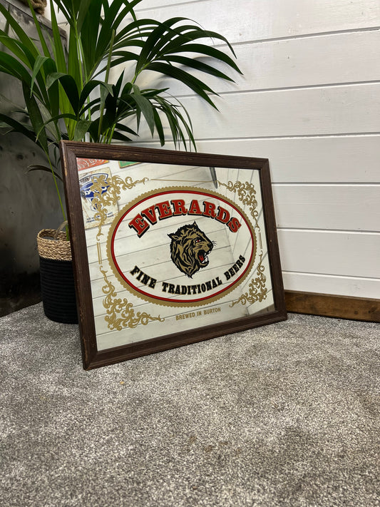 Large Vintage Everards Beer Pub Advertising Mirror 60x48cm Home Bar Decor