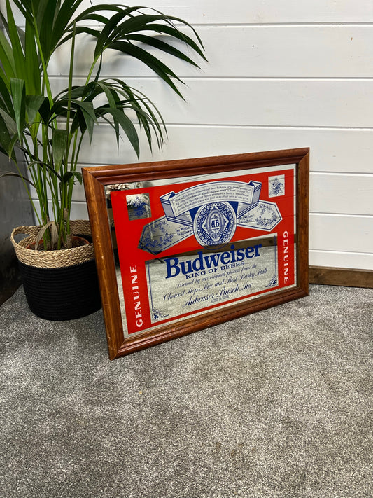 Large Vintage Budweiser Beer Pub Advertising Mirror 69x48cm Home Bar Decor