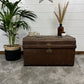 Vintage Metal Travel Chest Trunk Rustic Home Coffee Table Blanket Storage Box