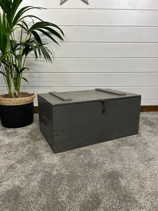 Vintage Grey Wooden Storage Box Trunk Tool Chest Toolbox Side Table