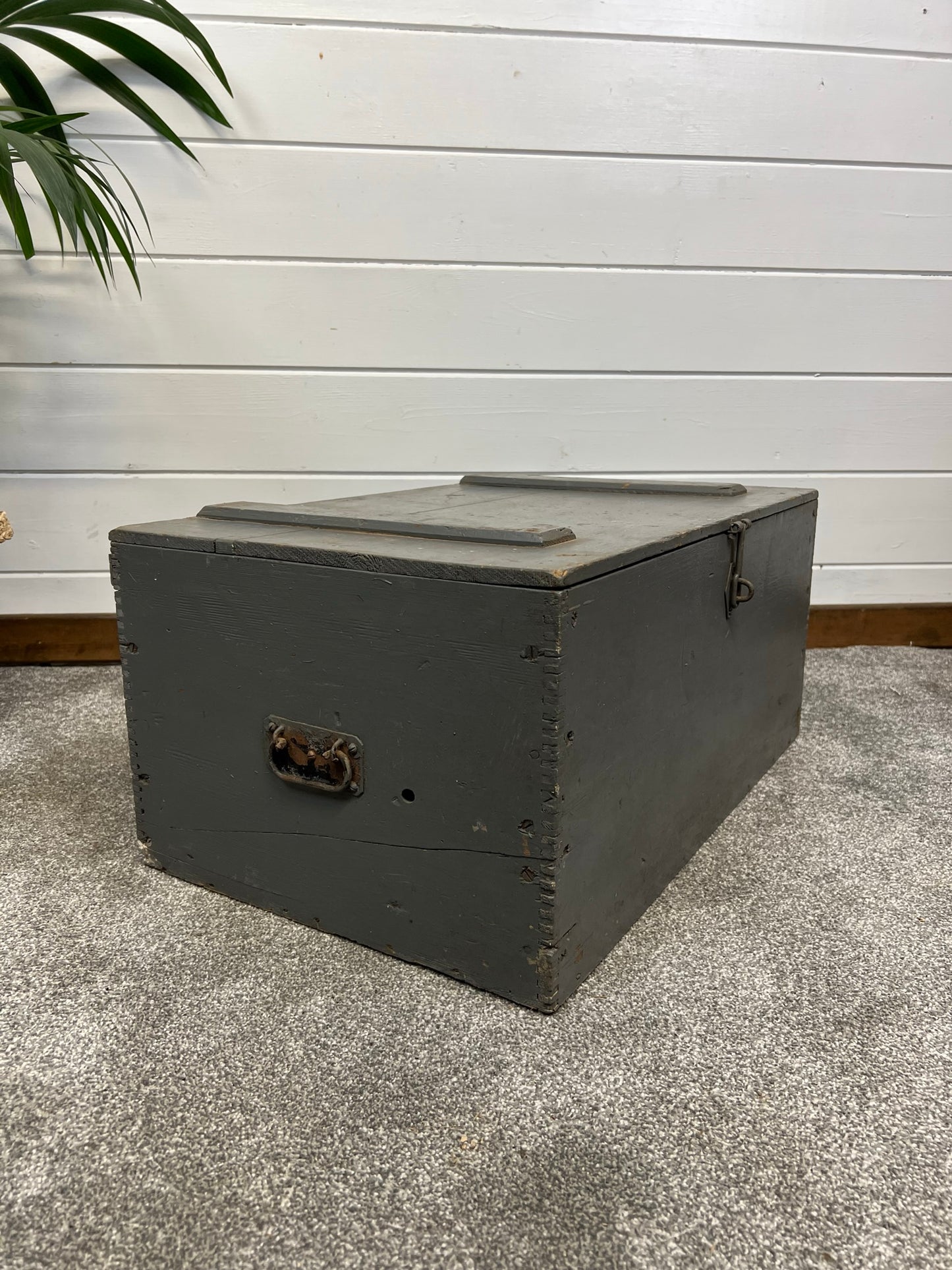 Vintage Grey Wooden Storage Box Trunk Tool Chest Toolbox Side Table