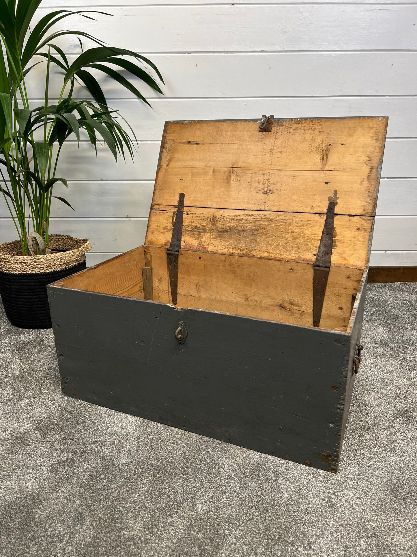 Vintage Grey Wooden Storage Box Trunk Tool Chest Toolbox Side Table