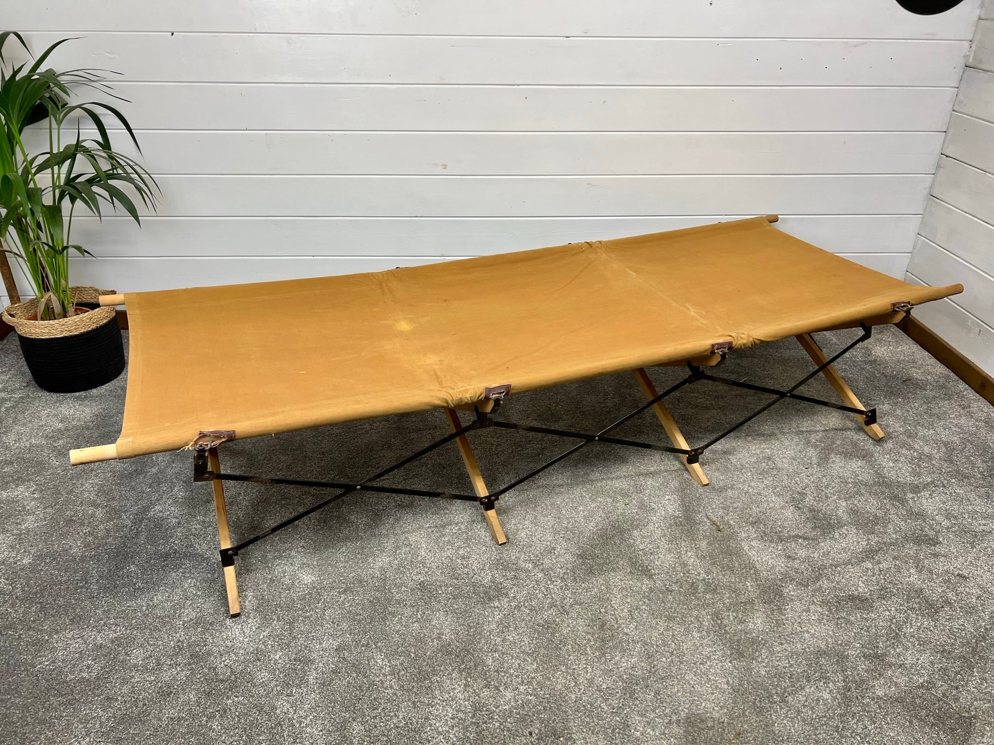 Vintage Antique Gold Medal Automatic Cot Folding Camp Bed Wood