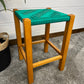 Vintage Wooden Stool 1960's Woven Wicker Rattan Retro Seat Stool Hallway Art Deco Decor