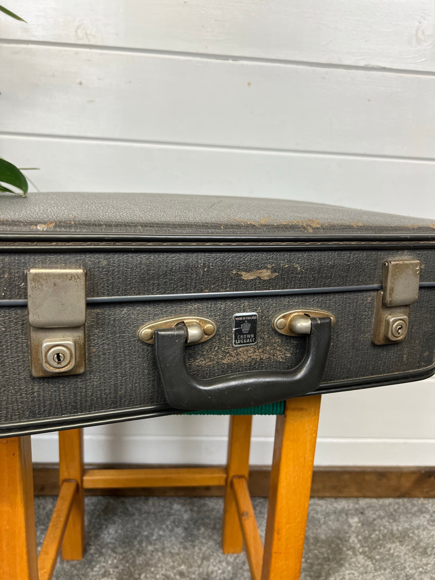 Vintage Crown Luggage Small Suitcase Case 1950's Retro Boho Décor Display