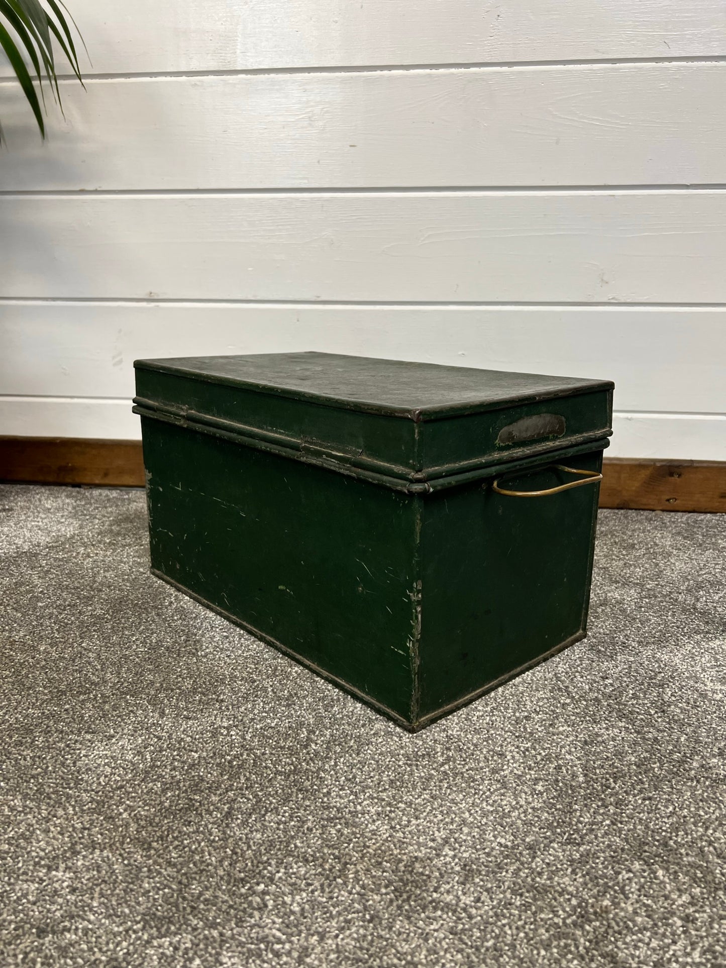 Vintage Metal Storage Box Antique Deed Box Toolbox Matthew J Hart & Sons Rustic Industrial