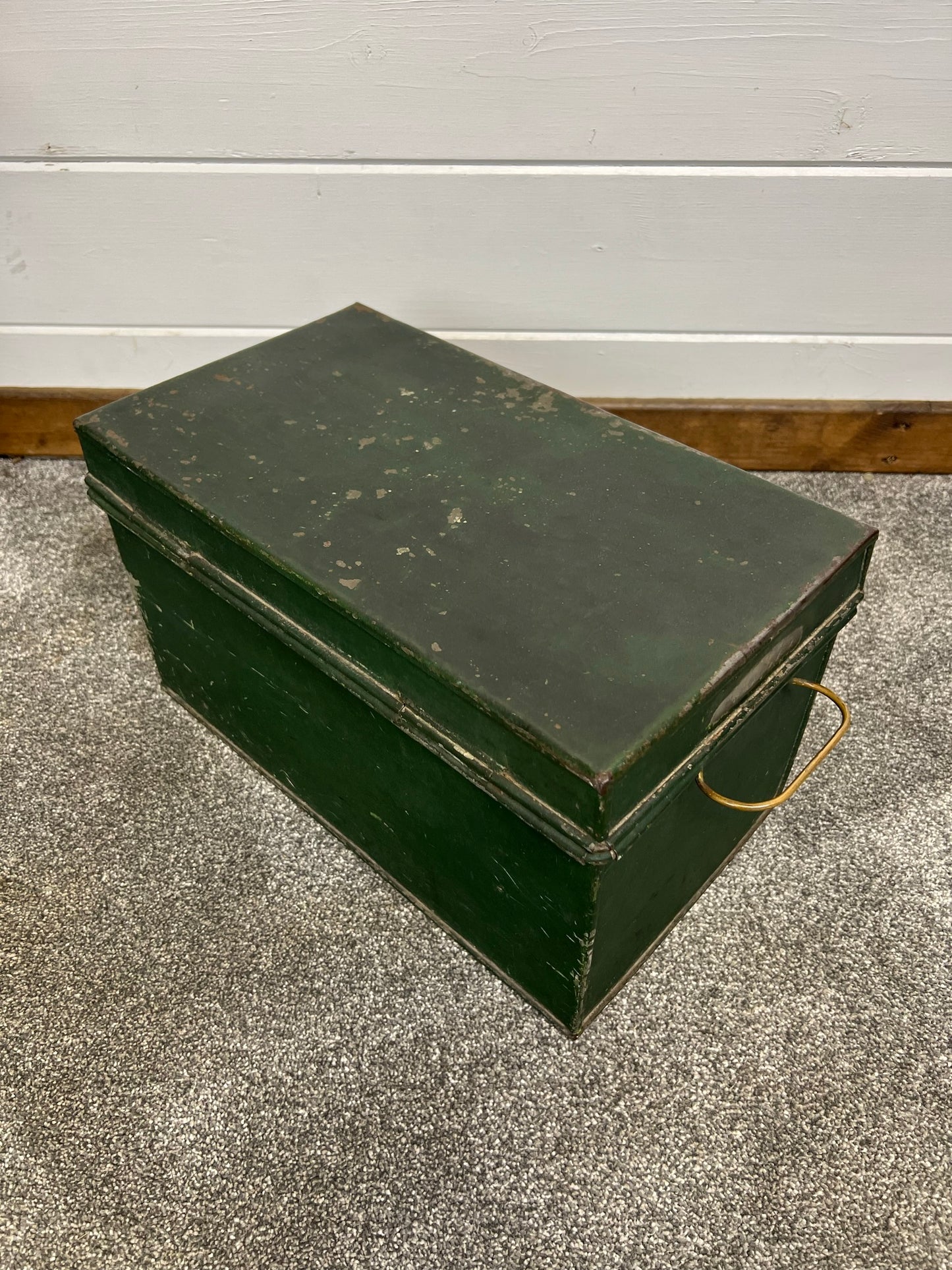 Vintage Metal Storage Box Antique Deed Box Toolbox Matthew J Hart & Sons Rustic Industrial