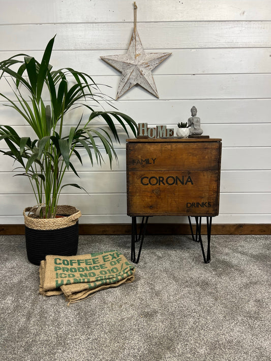 Vintage Corona Drinks Wooden Crate Coffee Table Side Table Blanket Box Rustic Storage Chest Industrial