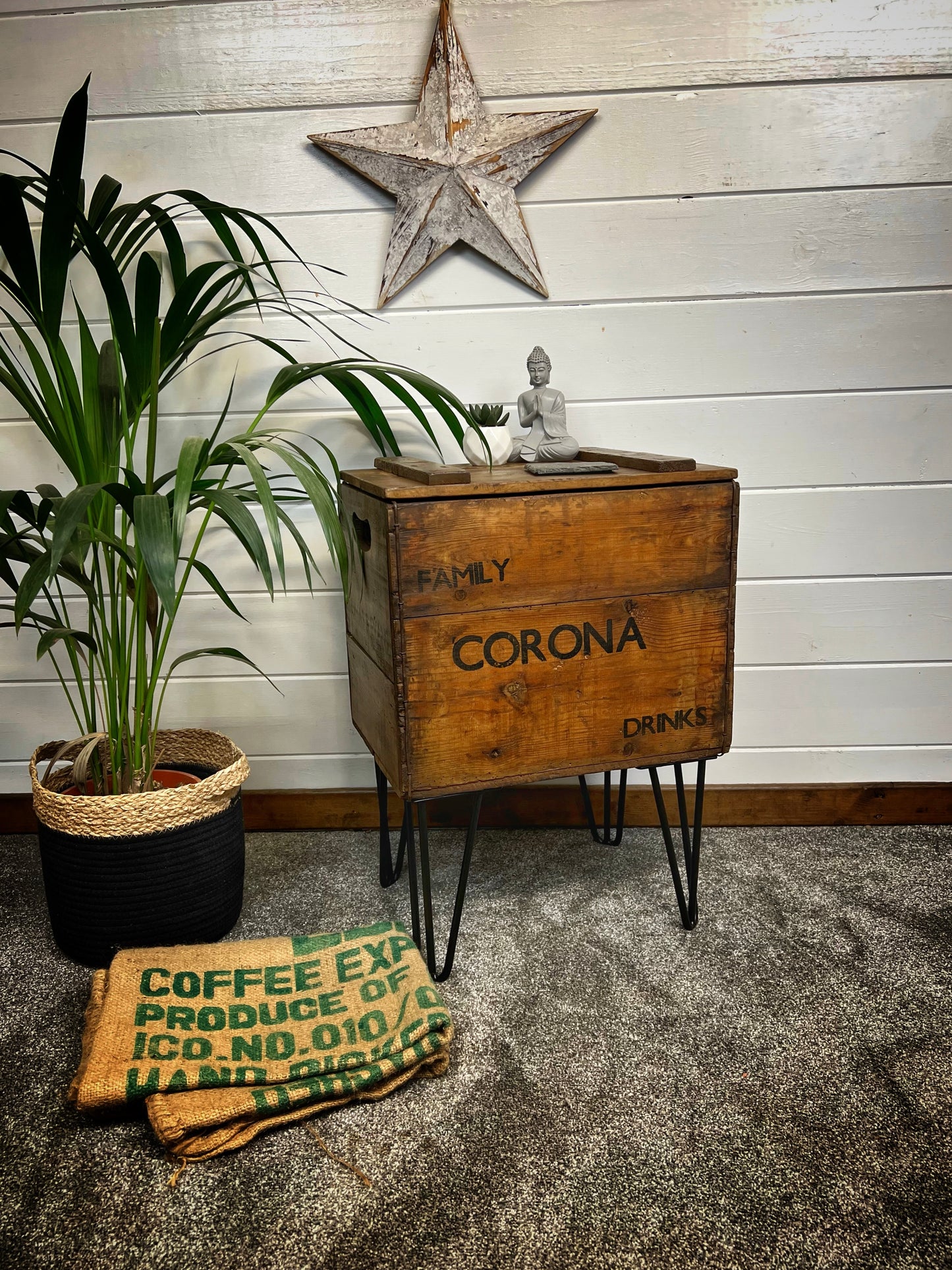 Vintage Corona Drinks Wooden Crate Coffee Table Side Table Blanket Box Rustic Storage Chest Industrial