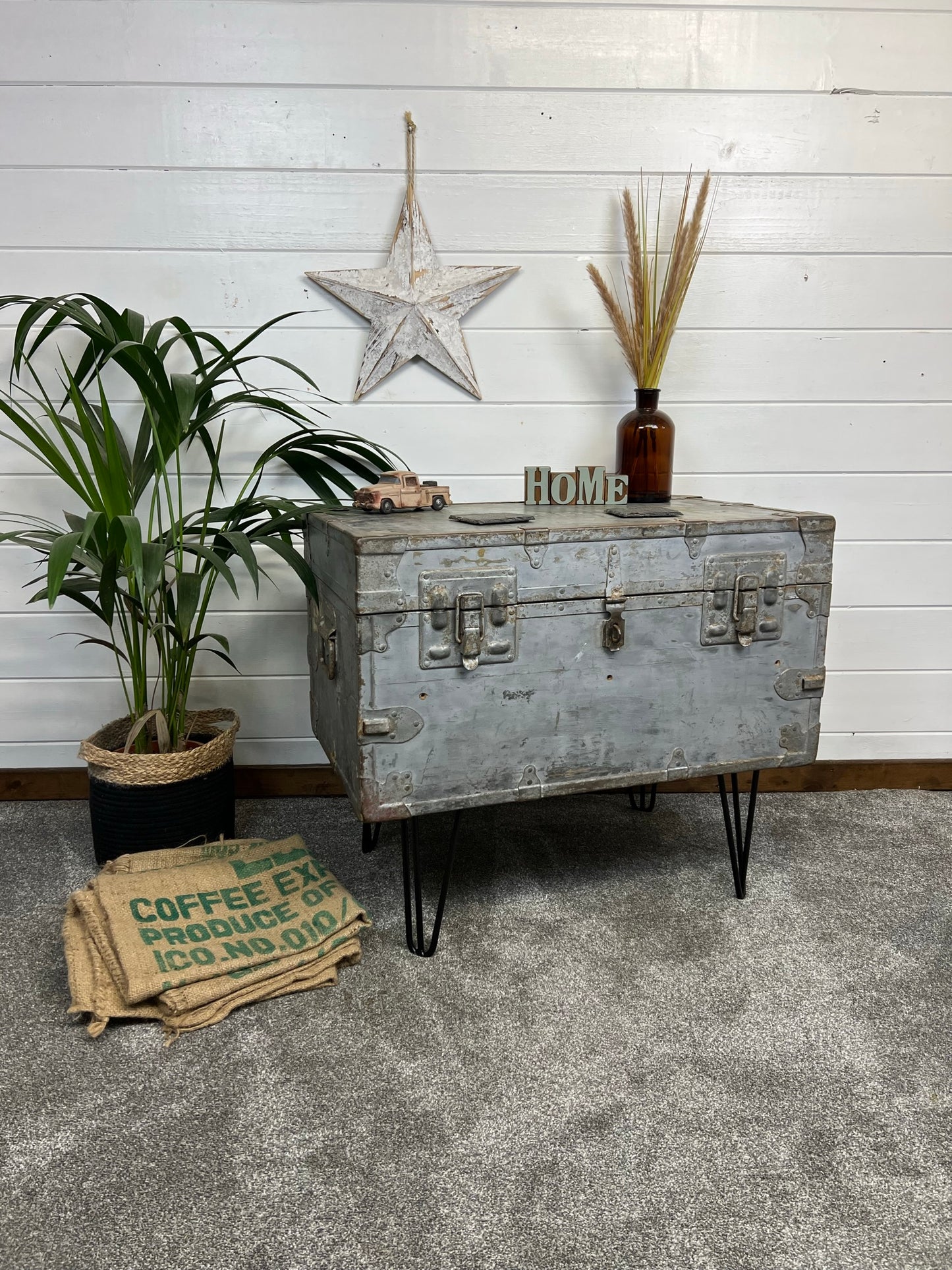 Vintage Industrial Chest Trunk Table Reclaimed Large Coffee Side Table Blanket Box Rustic Steampunk Storage